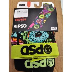 PSD Boys 2 Pack Boxer Briefs Donut Worry Youth Small Neon Green Black New